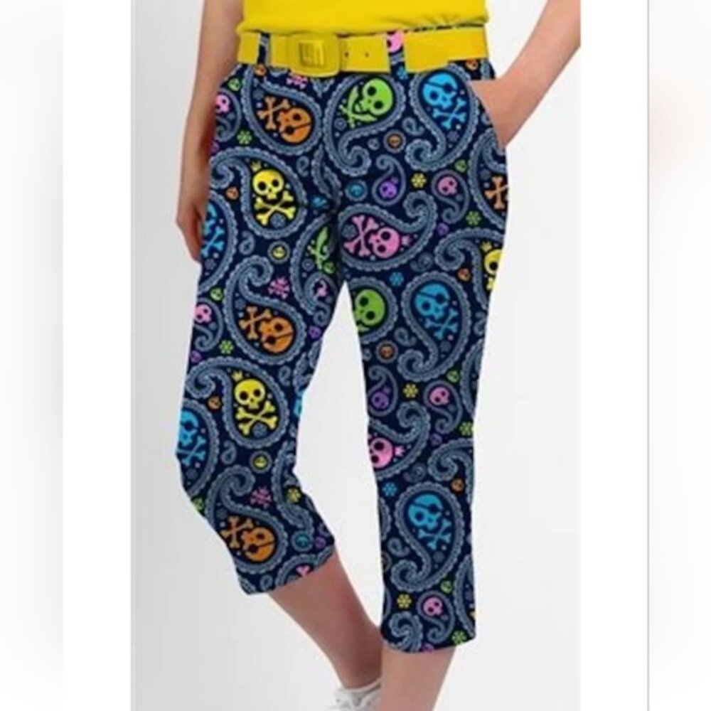 NWOT Loudmouth Golf Jolly Roger Skull Crossbones Capri Pants